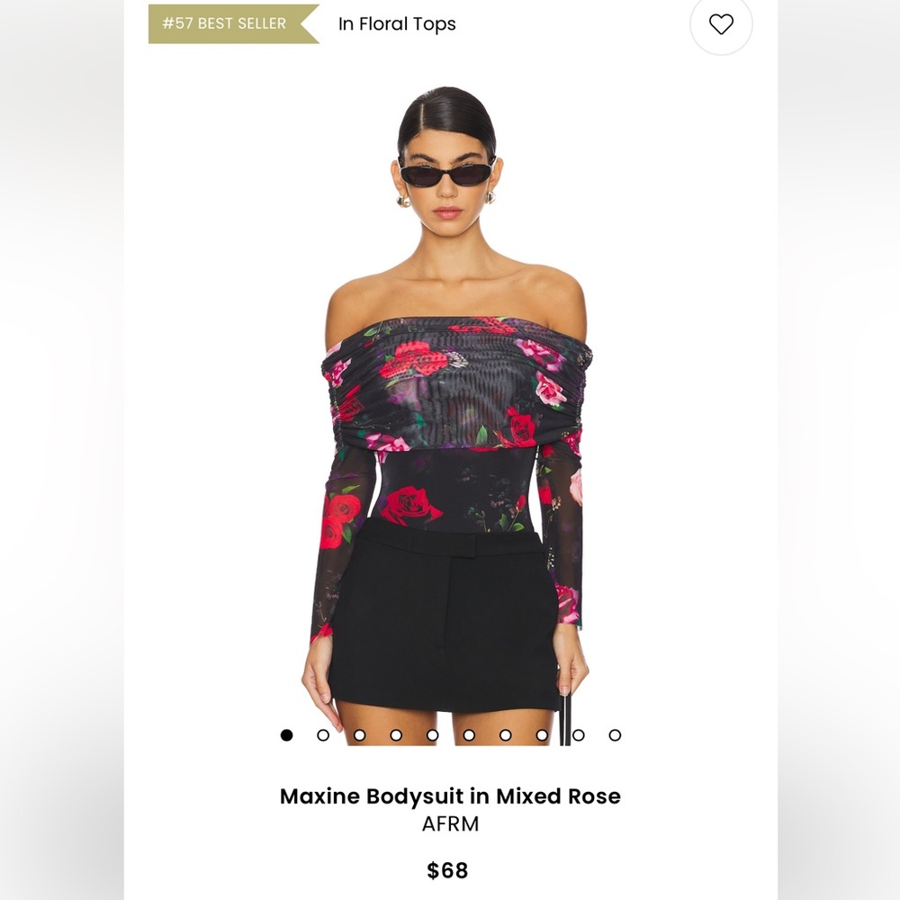 AFRM Maxine Off-Shoulder Bodysuit in Black and Red Floral